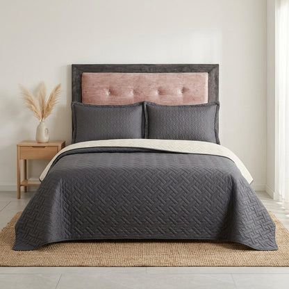 Colcha Española Doble Faz (Gris / Márfil) + 2 Fundas