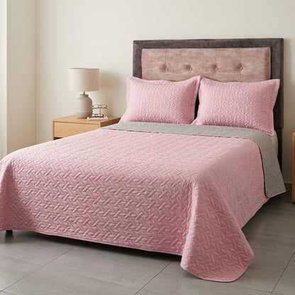 Colcha Española Doble Faz (Gris / Rosa Claro) + 2 Fundas