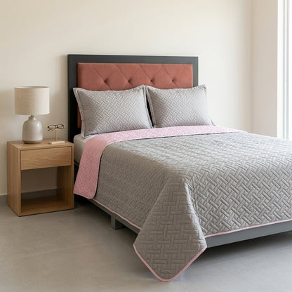 Colcha Española Doble Faz (Gris / Rosa Claro) + 2 Fundas