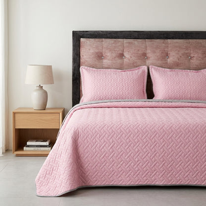 Colcha Española Doble Faz (Gris / Rosa Claro) + 2 Fundas