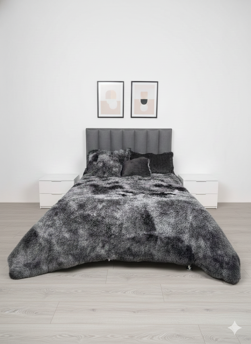 Edredón Peluche Térmico 5 Piezas Negro/Gris