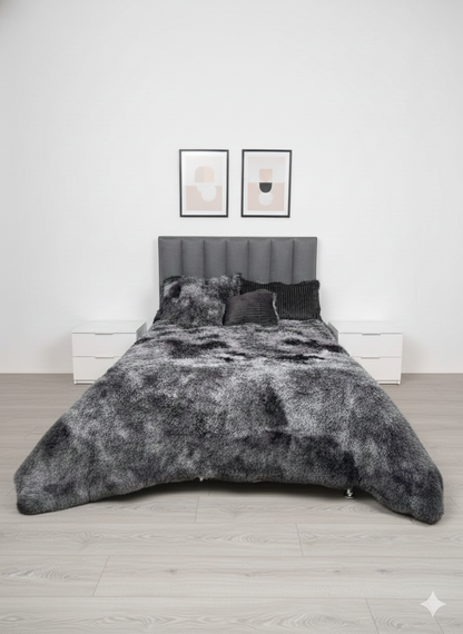 Edredón Peluche Térmico 5 Piezas Negro/Gris