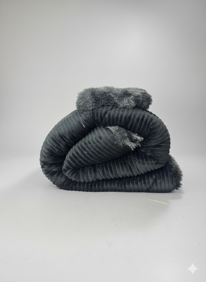 Edredón Peluche Térmico 5 Piezas Negro/Gris