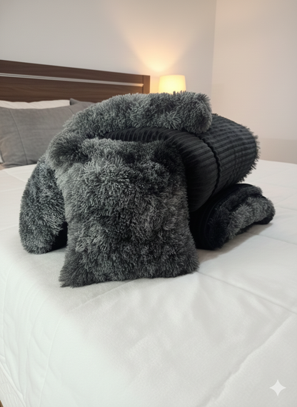 Edredón Peluche Térmico 5 Piezas Negro/Gris