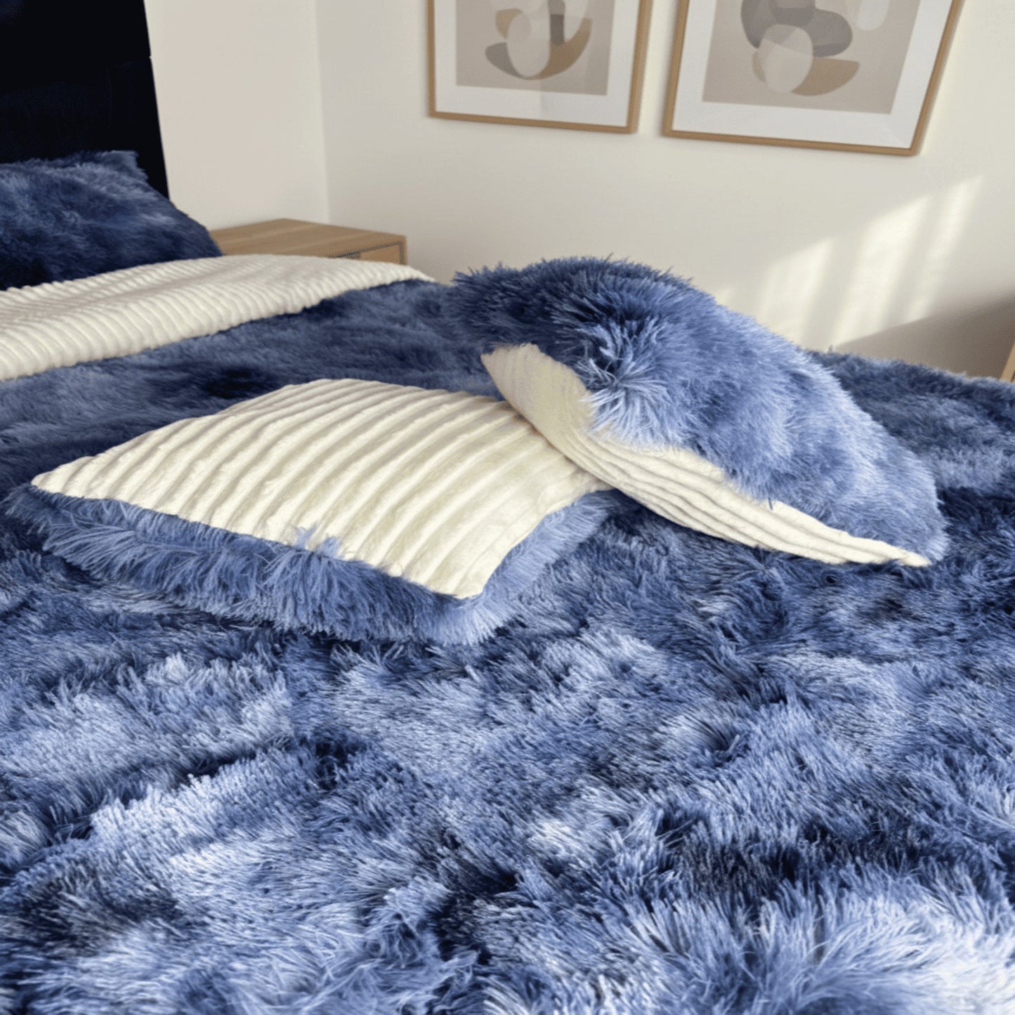 Edredón Doble Faz De 5 Piezas Color Azul-Márfil