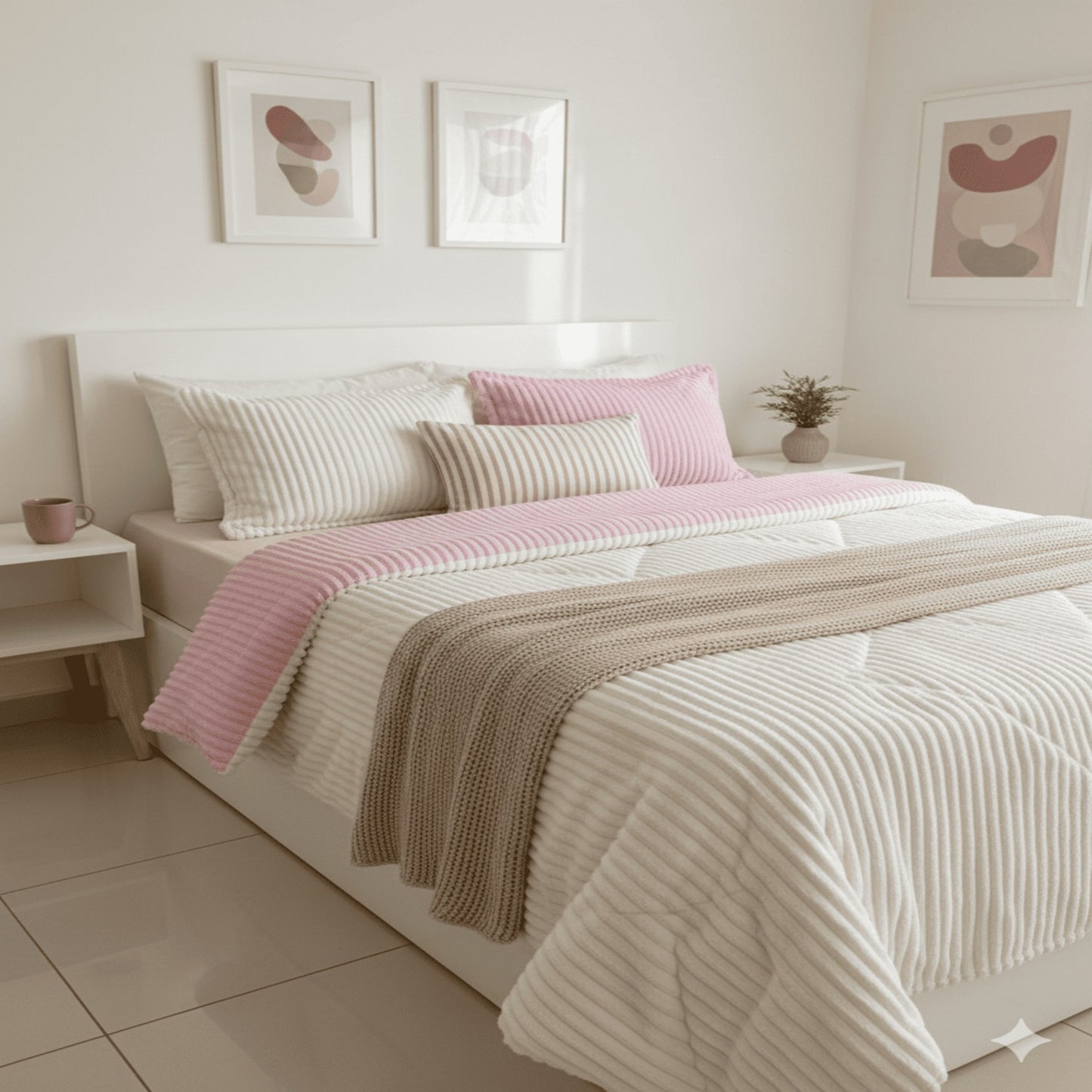 Edredón Doble Faz De 5 Piezas Color Rosa-Márfil