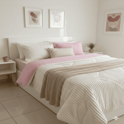 Edredón Doble Faz De 5 Piezas Color Rosa-Márfil