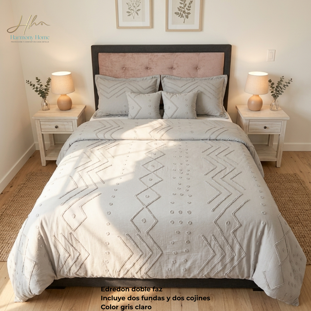 EDREDON DOBLE FAZ PREMIUM CON RELIEVE 230*230 5 PIEZAS